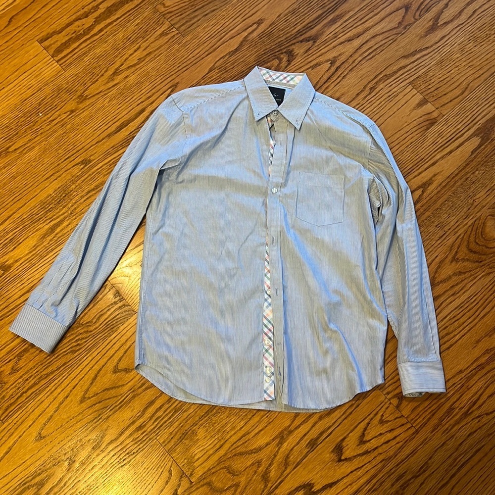 Tailorbyrd Boys Blue Striped Button Down Shirt Size 16